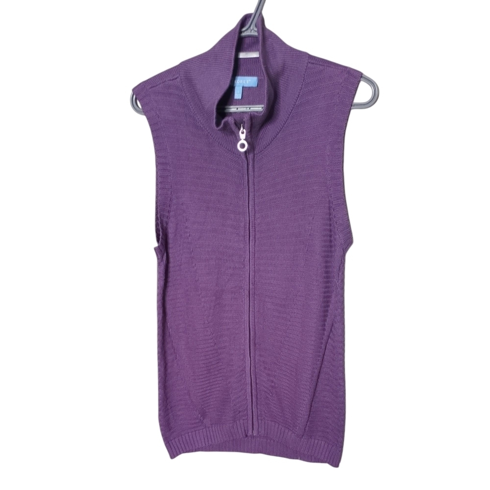 Koret Knit Purple Ribbed Sweater Vest Cotton‎ Viscose Full Zip Size Small